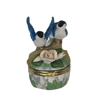 Bluebird Rose Jewelry Box Trinket Gift Fairycore Cottage Coquette Whimsical‎